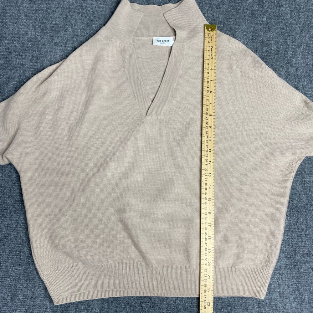 The Reset Polo Sweater Womens S Tan Wool V-Neck Minimalist Quiet Luxury Preppy - Picture 6 of 6